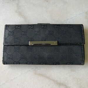 Gucci Black Monogram Canvas GG Snap Bifold Wallet